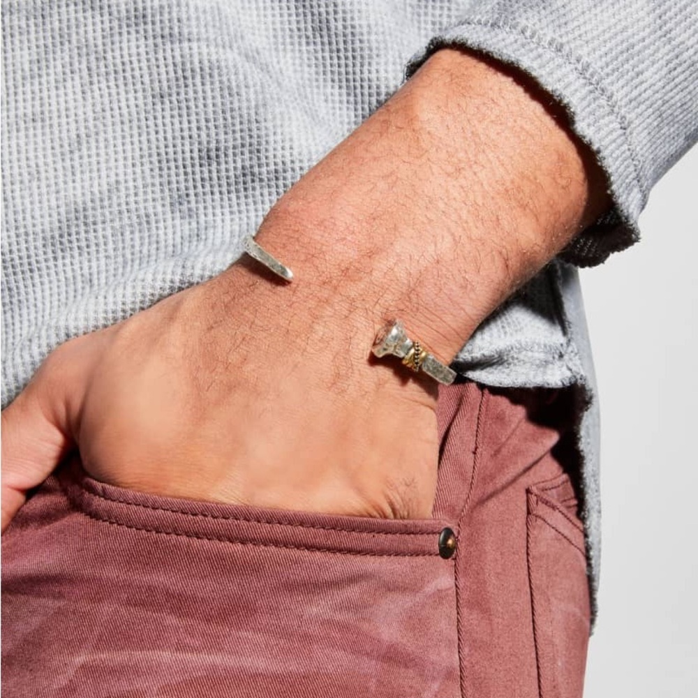 John Varvatos Distressed Cuff Nail Bracelet with Black Diamonds - Picture 4 of 4